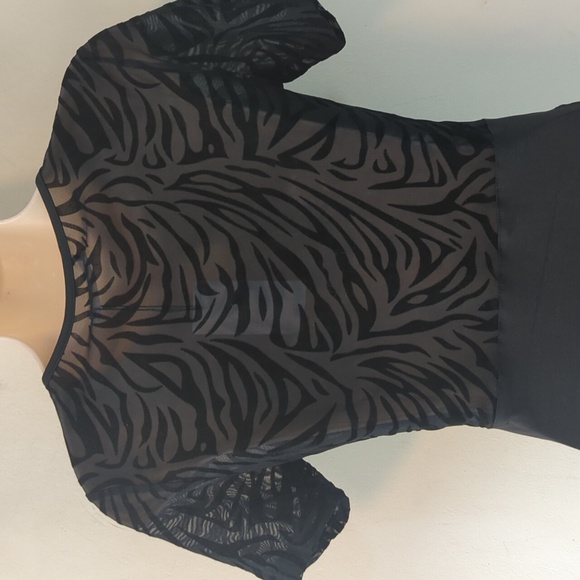 YG Collection Black Cut Out Mesh Zebra Print Mini Dress L - Picture 13 of 16